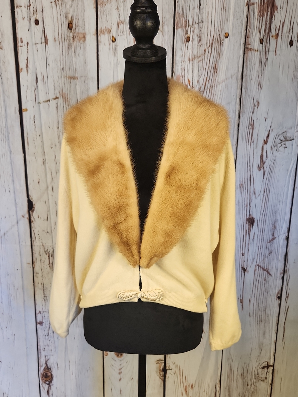 Vintage Dalton 100% Virgin Cashmere Fur Trim Cardigan